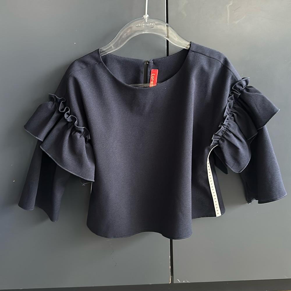 Girl top with 3/4 sleeves - blue - size 6